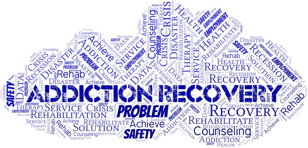 Graphic with addiction recovery terms on it, representing the steps to addiction recovery. If you are ready to begin your addiction recovery our outpatient substance abuse treatment in Arizona is here to help you begin that journey.